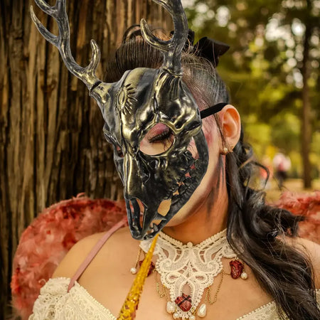 Máscara de antler halloween cosplay máscara animal máscara realista com chifres para festa de máscaras confortável veado traje máscara prop