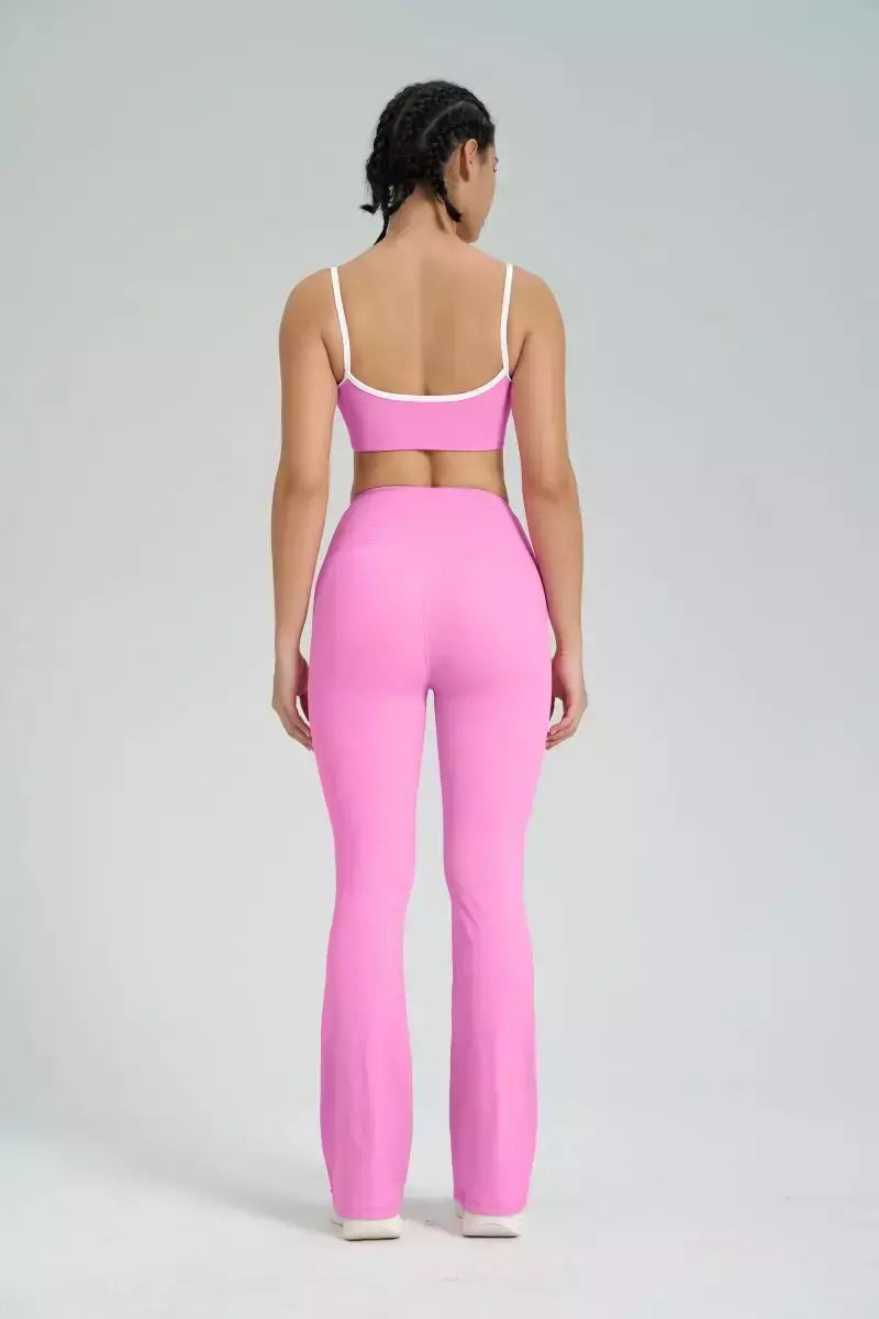 Terno de Yoga Patchwork de duas peças para mulheres, cintura alta Flare Leggings, roupas de treino Fitness Sportswear agasalho