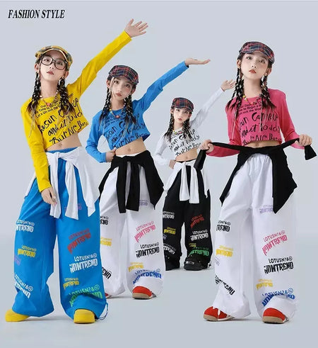 Meninas hip hop letras colheita topo graffiti joggers calças crianças k-pop roupas de dança de rua conjunto crianças menina grupo streetwear traje