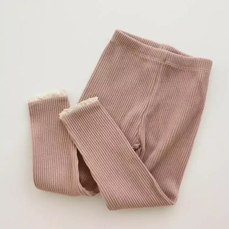 Outono novo bebê com nervuras rendas leggings menina da criança casual calças de algodão menino infantil sólido kintted calças criança calças de fundo