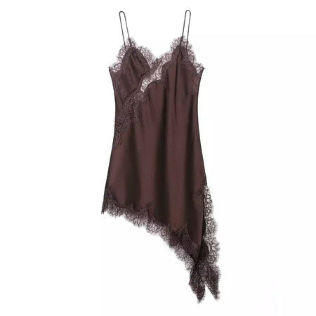 Tfmln feminino sexy rendas emenda vestidos de verão sólido sem mangas assimetria vestido sem costas magro festa feminina estilingue mini vestido