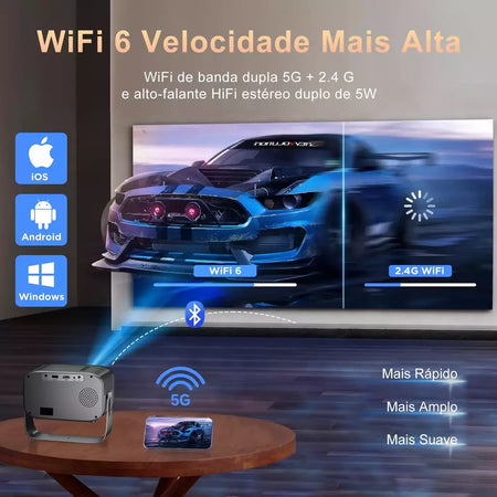 Salange-P28B Suporte 4K Projetor, Android 11, WiFi 6, BT5.0, Smart TV, 720P, Cinema, Filme ao ar livre, Foco Eletrônico, Excelente Som