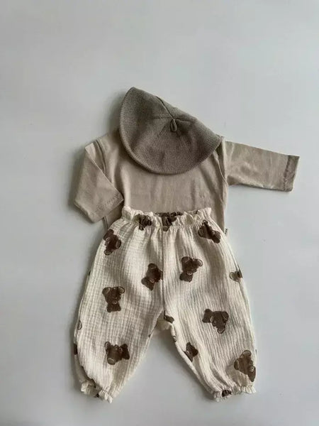 Calças de bebê de algodão orgânico recém-nascidos outono primavera verão inverno bonito impressão macia musselina roupas calças pantalons capris