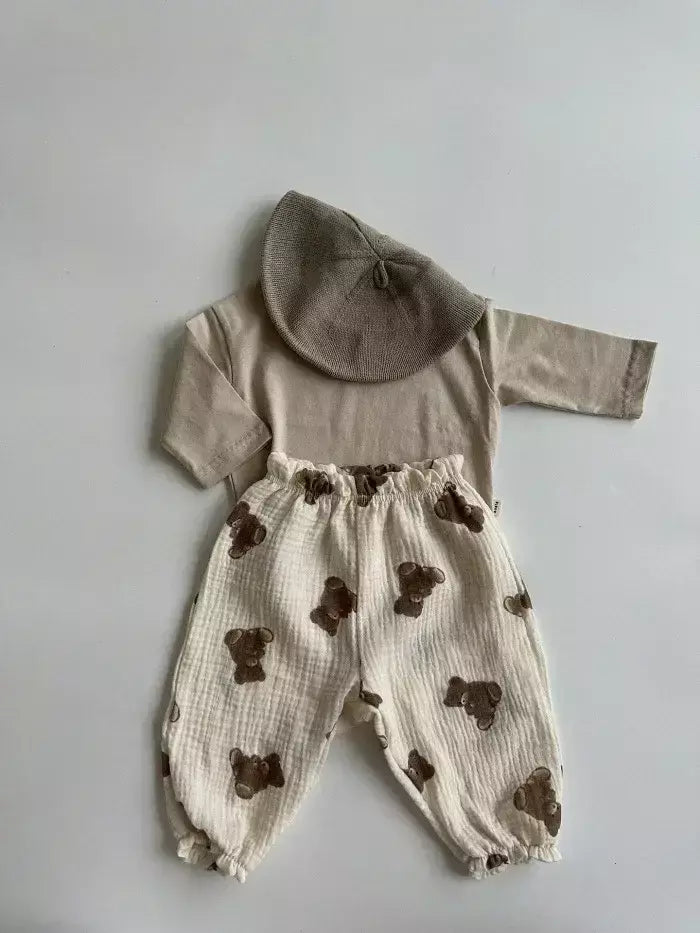 Calças de bebê de algodão orgânico recém-nascidos outono primavera verão inverno bonito impressão macia musselina roupas calças pantalons capris