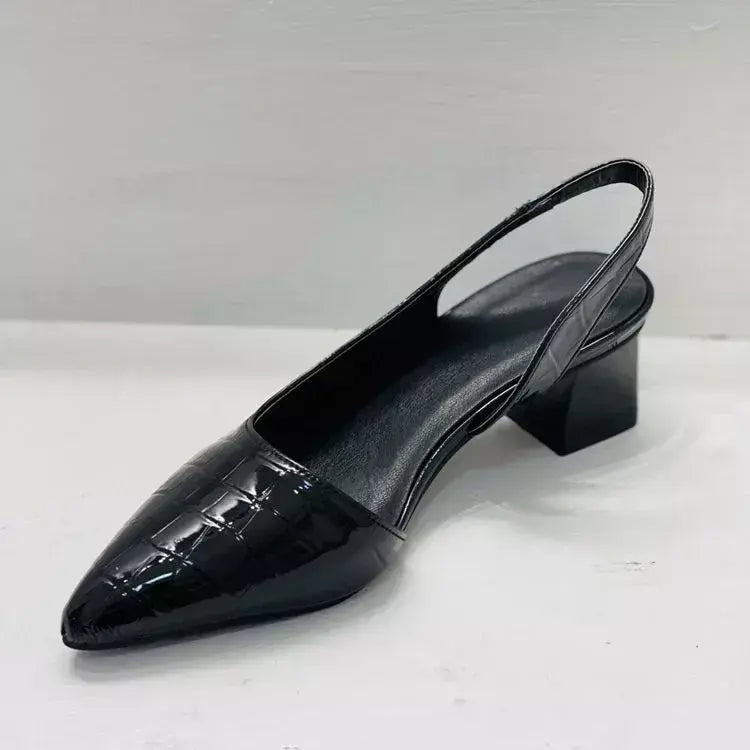 Mulheres apontou dedos bombas meados de salto grosso sandálias estilingue sapatos verão nova mulher do vintage senhora sandálias femininas chinelos sapatos
