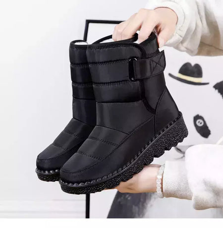Botas de neve impermeáveis antiderrapantes para mulheres, sapatos de plataforma, tornozelo quente, sapatos acolchoados de algodão, inverno