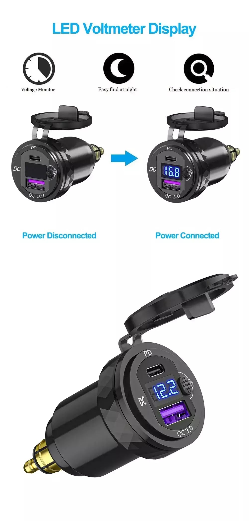 30w qc3.0 usb tipo c pd carregador rápido adaptador de alimentação hella din tomada para bmw r1250 1300gs para ducati para triumph motocicleta