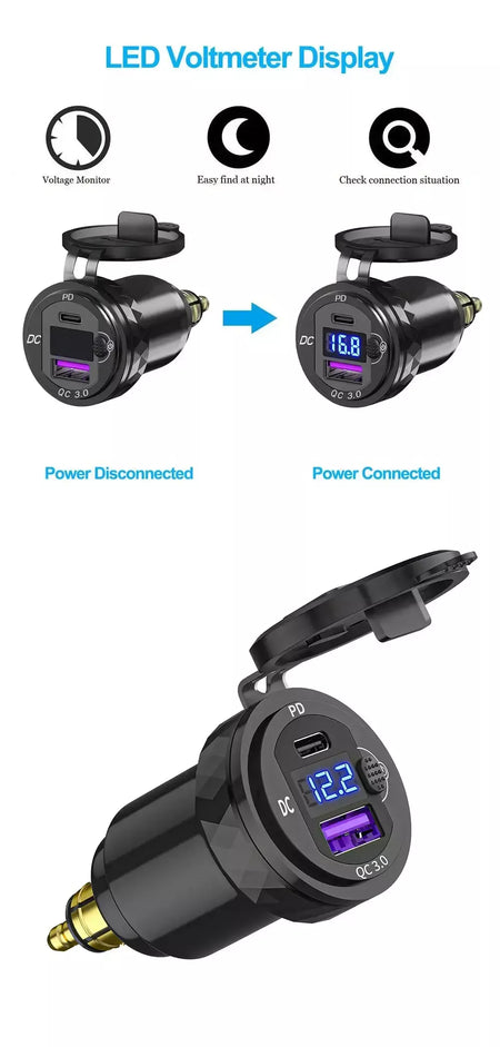 30w qc3.0 usb tipo c pd carregador rápido adaptador de alimentação hella din tomada para bmw r1250 1300gs para ducati para triumph motocicleta