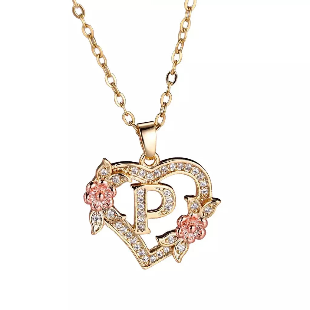 Venda quente oco amor flor 26 letras em inglês pingente de diamante senhora colar pingente personalizado moda clavícula corrente