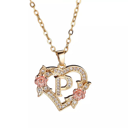 Venda quente oco amor flor 26 letras em inglês pingente de diamante senhora colar pingente personalizado moda clavícula corrente