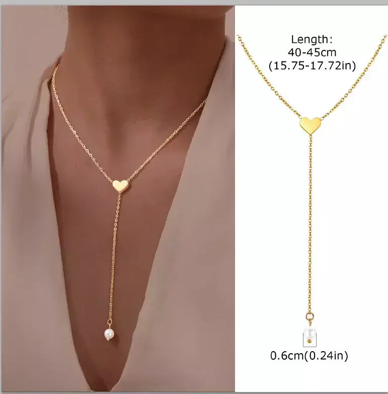 Colar lariat de aço inoxidável banhado a ouro, colar longo delicado colares laryered para mulheres meninas, pingente de gota em forma de y