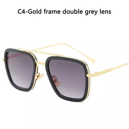 Tony Stark óculos de sol para homens e mulheres, óculos quadrados, armação de metal, Trendy Shades, Steam Punk, moda unissex