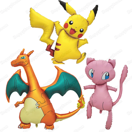 3d pokemon balão crianças feliz aniversário festa decoração pikachu fogo-respiração dragão mew anime figura balões brinquedo presente