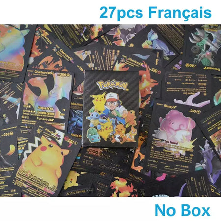 Cartão de folha de ouro colorido pokemon charizard pikachu arceus prata preto arco-íris inglês francês alemão espanhol vstar gx vmax cartões
