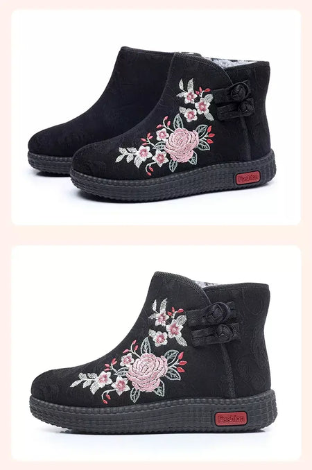 Sapatos de pano de inverno estilo étnico botas mujer sapatos femininos zapatos botas curtas quentes mulher bootie bordado algodão botas femininas