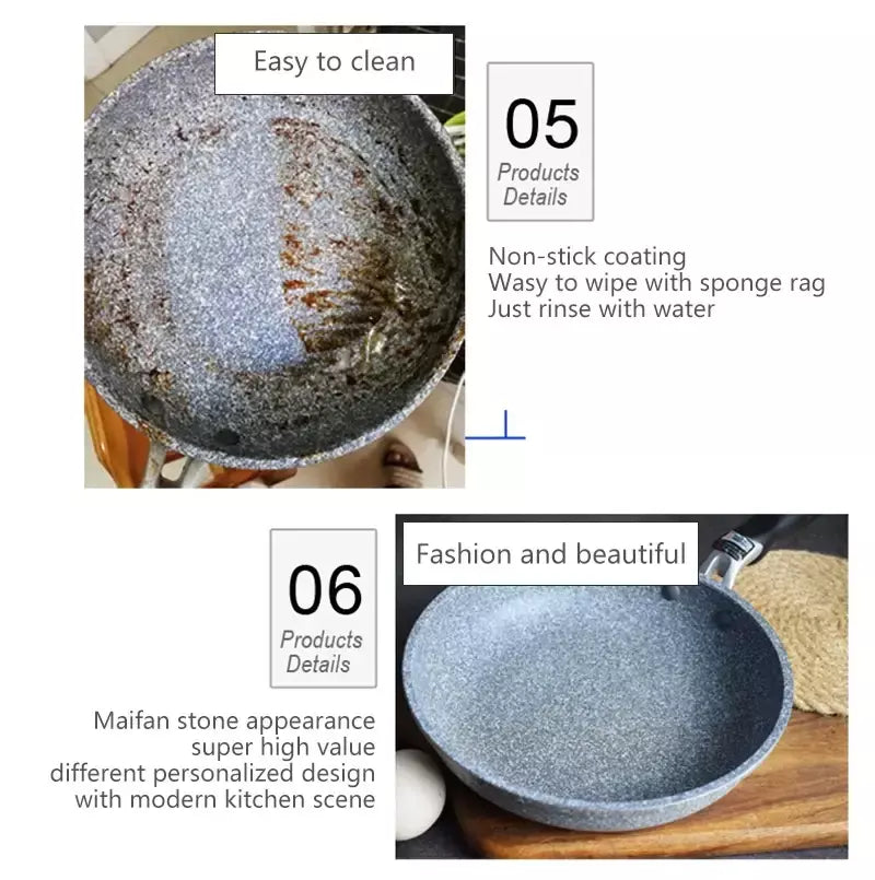 Frigideira Antiaderente de Pedra Durável, Frigideira de Caldeirão, Panelas de Fogão de Indução, Ovo Panqueca, Fogão a Gás, Home Wok, 28 cm, 26 cm, 24 cm, 20cm