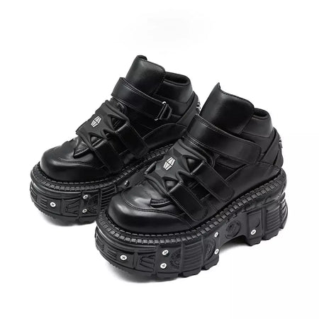 2025 novo estilo punk sapatos femininos rendas altura do salto 6cm sapatos de plataforma mulher decoração de metal mulher tênis gótico tornozelo botas de rock