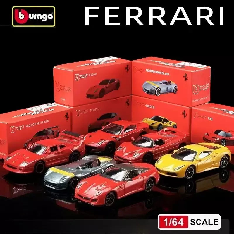 Coleção Ferrari Bburago 1:64 - modelos fundidos em liga LaFerrari 458 Enzo SF90, mini carros de simulação, conjunto de presente para adultos e crianças