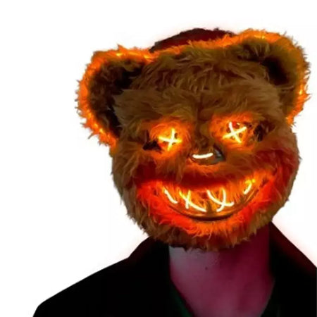 Nova luz led halloween cosplay máscara facial festa mostrar palco maquiagem horror sangrento coelho urso máscara dos desenhos animados carnaval cabeça capa