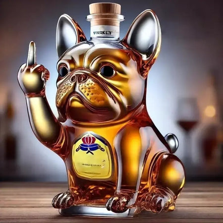 Ornamento de garrafa de vidro de uísque em forma de decantador de meia tartaruga e meio cachorro, uma decoração divertida para bares, escritórios e.