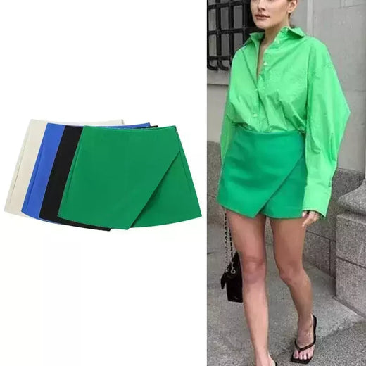 ASDS-Calções de Cintura Alta Feminina, Saias Assimétricas de Zíper Lateral, Monocromáticas, Preto, Branco, Mini, Moda Verão