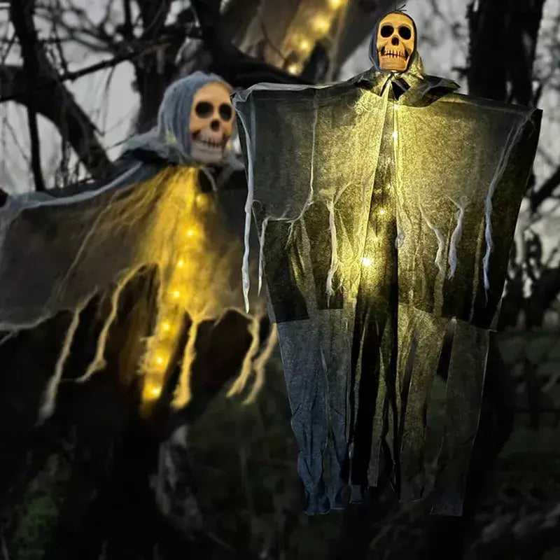 1 pçs halloween brilhante crânio esqueleto gaze pendurado fantasma casa ao ar livre decoração do jardim festa de halloween horror fantasma adereços 2025