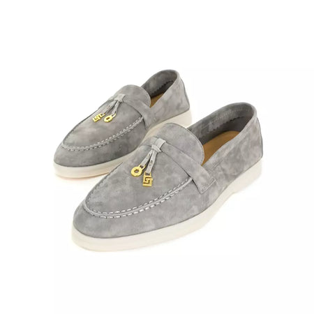 Sapatos de mula de camurça antiderrapante para mulheres, sapatos para dirigir, pingente de metal, marca de luxo, moda casual confortável, Le Fu