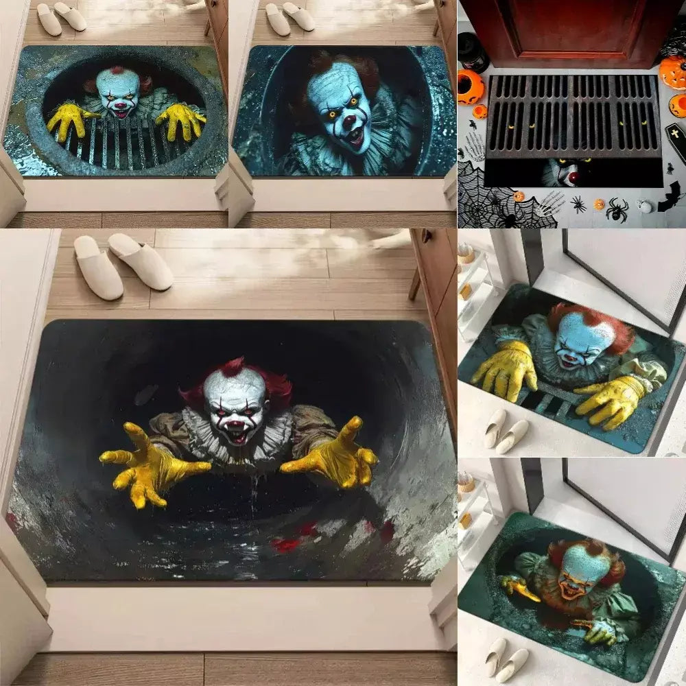 Tapete de porta de halloween assustador pennywise palhaço porta sala de estar, quarto, cozinha, entrada antiderrapante tapete corredor