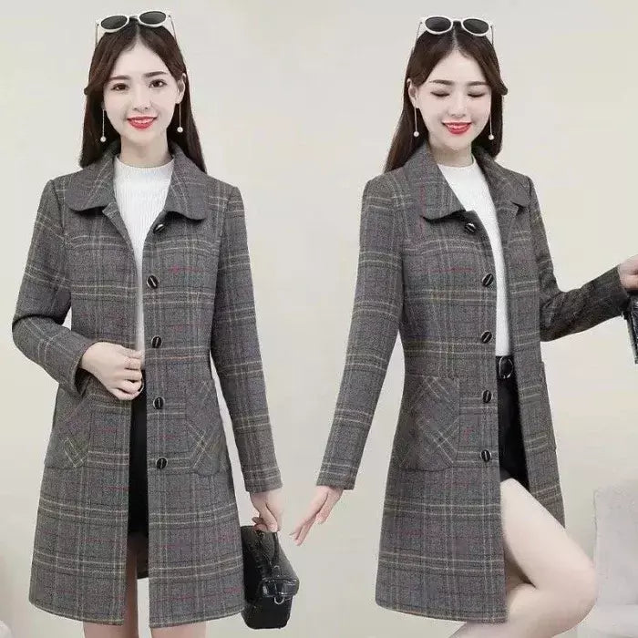 Venda quente da temporada novo casaco de lã feminino solto ajuste de comprimento médio outerwear moda outono inverno casaco de fibra de poliéster sli