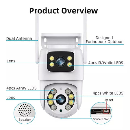 Tuya 8mp wifi câmera ip ptz lente dupla tela dupla detecção manual cor cheia visão noturna câmera de vigilância segurança ao ar livre