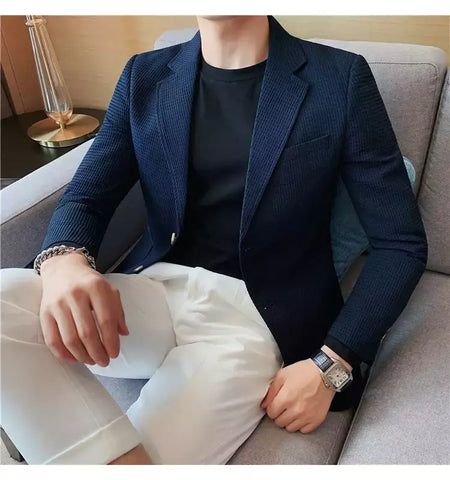Casaco de peito único masculino, blazer slim fit, blazers grandes, casacos elegantes de luxo, outwear casual coreano para casamento