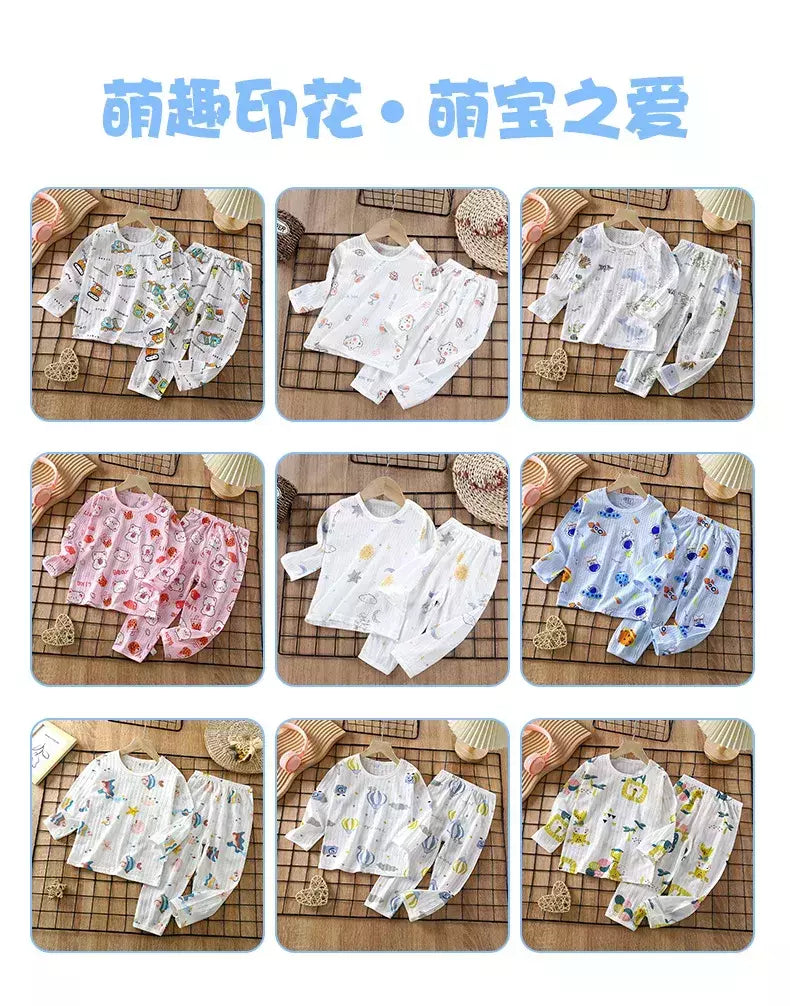 Conjunto de pijamas de manga comprida infantil, Seção fina, Roupa de bebê, Roupa doméstica, Meninos, Meninas, Crianças, Verão, Novo, 2022