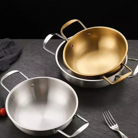 Panela de aço inoxidável panelas secas casa cozinhar frutos do mar pote arroz paella pan piquenique lanche placas panelas com alça para cozinha