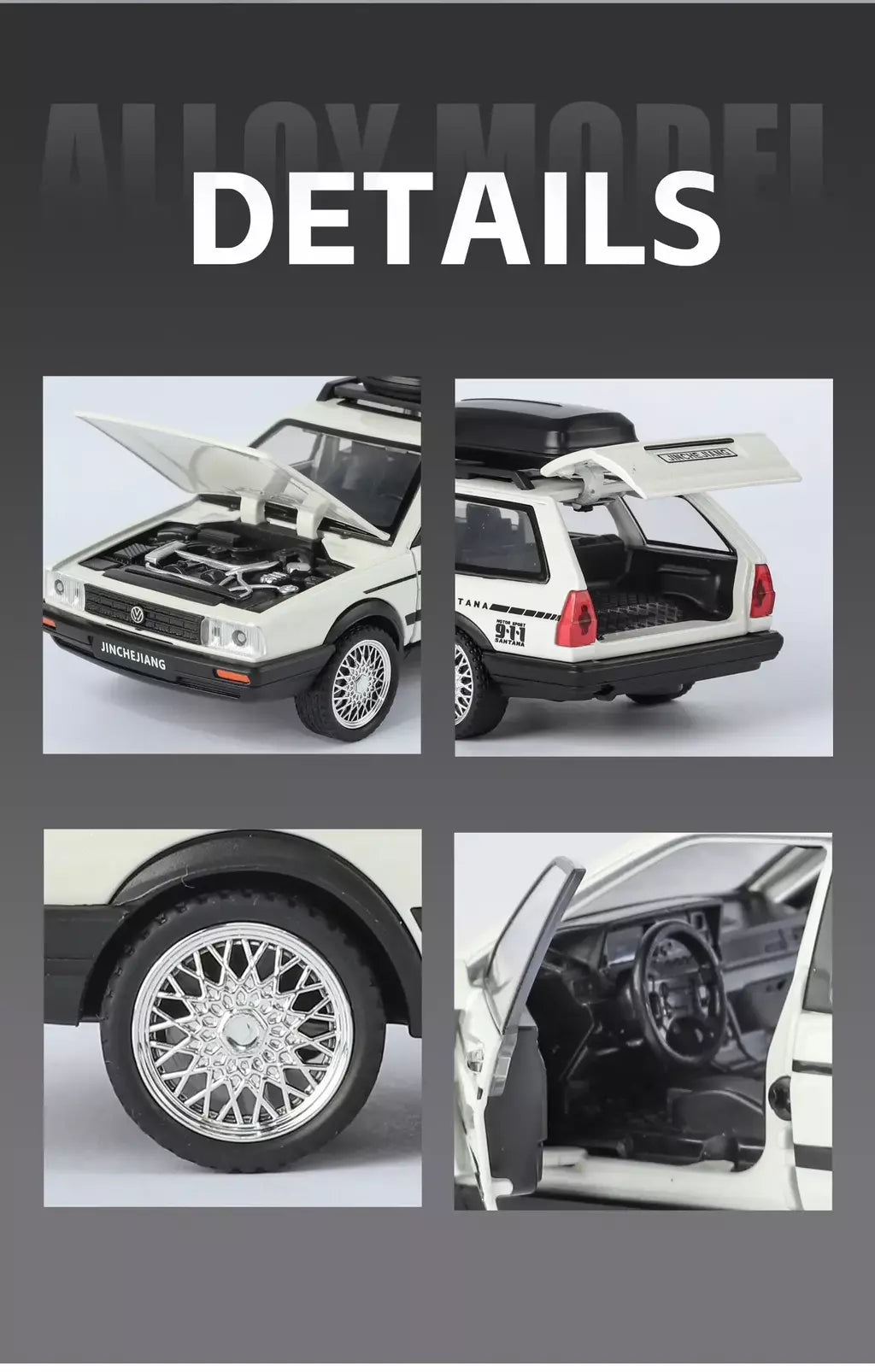 1:32 volkswagenwerk santana wagon liga de metal diecast modelo carro som & luz puxar para trás simulação clássica coleção hobby presente