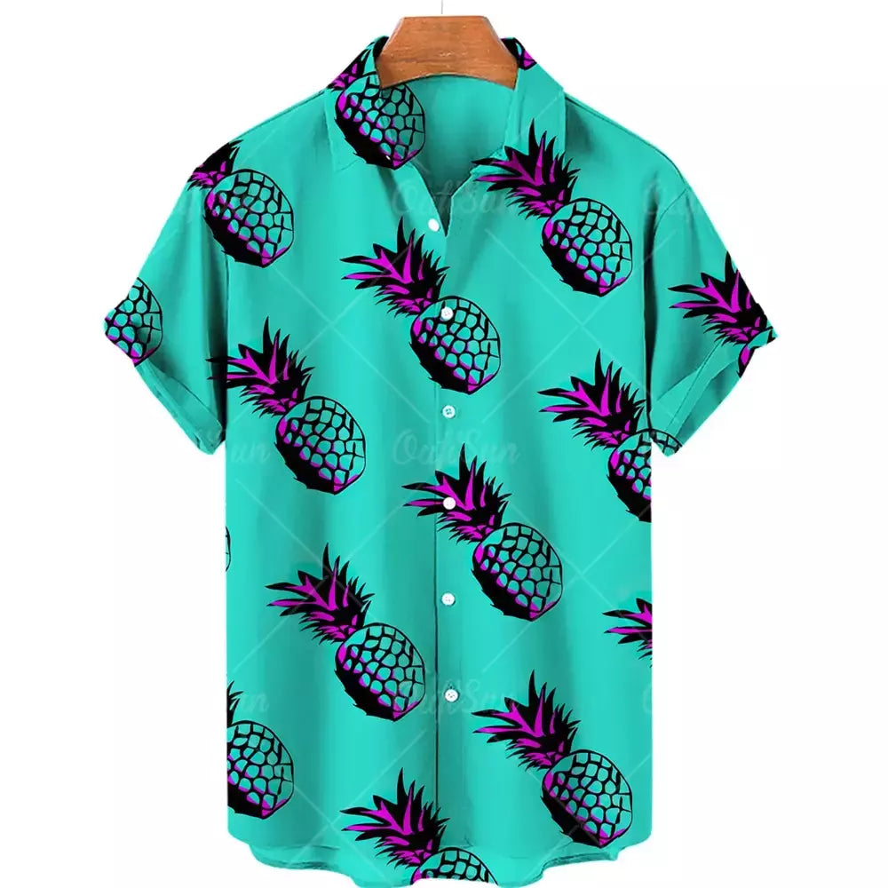 Camisa havaiana dos homens 3D fruta impressão curta manga rápida secagem camisa de praia dos homens oversized ao ar livre camisa dos homens camisa casual