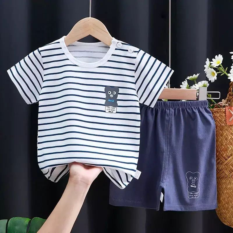 Crianças conjunto de roupas do bebê menino/menina camiseta + shorts roupas verão algodão dos desenhos animados casual meninos agasalho crianças conjunto roupas do bebê
