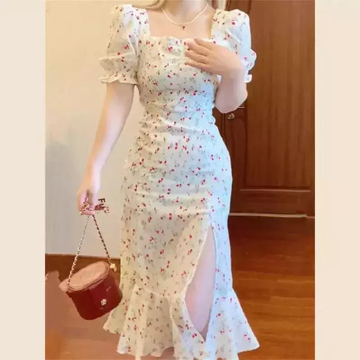 Vestido longo perfumado branco para mulheres, vestido sereia de fenda lateral, roupa emagrecedora para você, vestido de fada, novo, 2024
