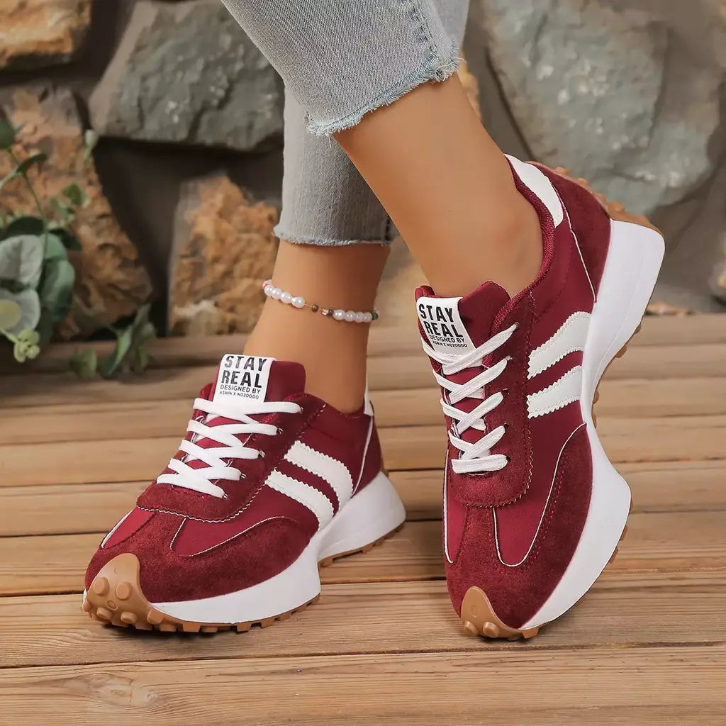Moda novo estilo elegante rendas até sapatos casuais femininos primavera/outono dedo do pé redondo sola grossa anti deslizamento sapatos esportivos confortáveis