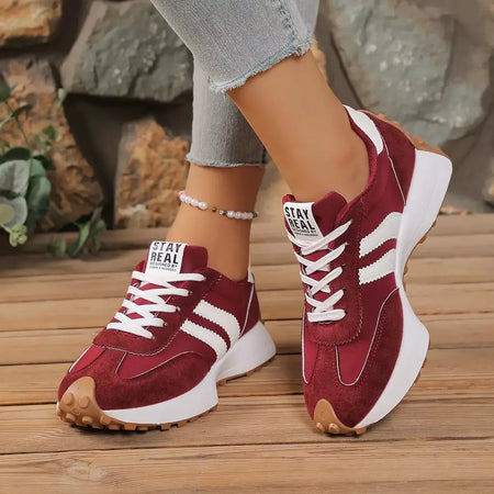 Moda novo estilo elegante rendas até sapatos casuais femininos primavera/outono dedo do pé redondo sola grossa anti deslizamento sapatos esportivos confortáveis