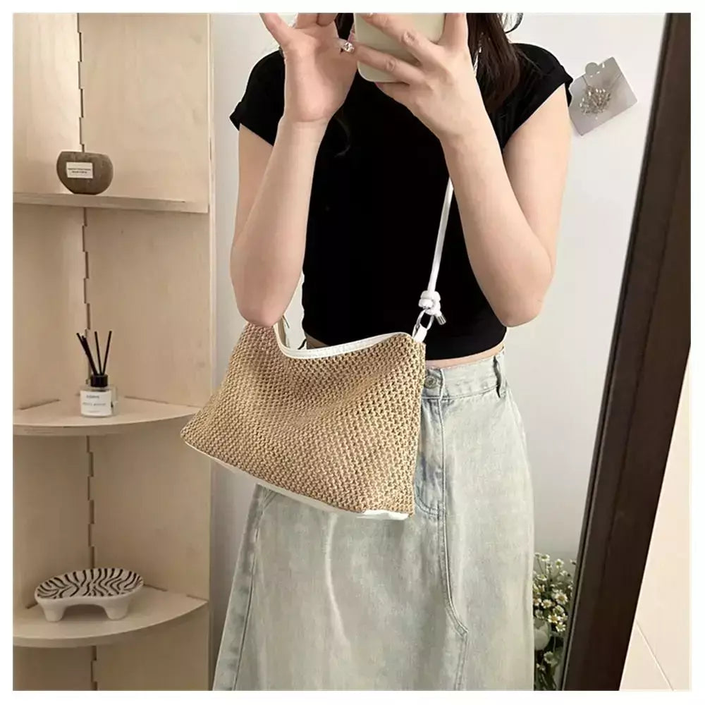 Saco de palha tecido Rattan para senhoras, sacola de grande capacidade, bolsa trançada artesanal, bolsa de ombro, moda