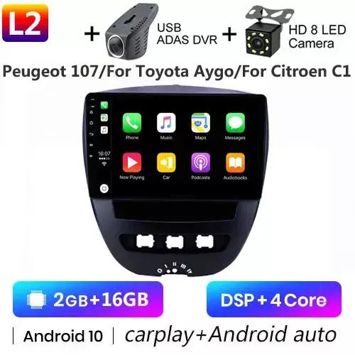 Android 10 2 din reprodutor multimídia do carro para peugeot 107 toyota aygo citroen c1 2005-2014 unidade principal estéreo navegação gps bt wifi