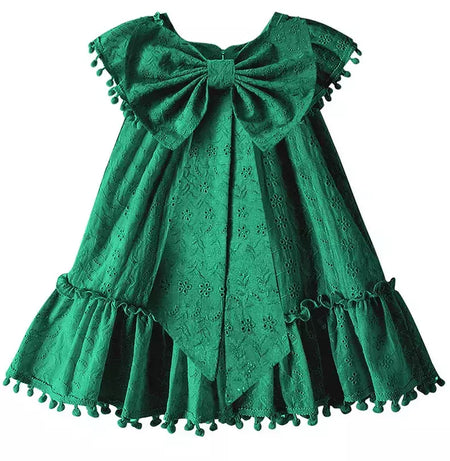 Vestido de manga pequena para criança, saia de bebê, fantasia de menina, algodão puro, borla, grande arco, festa de aniversário, 0-4 anos