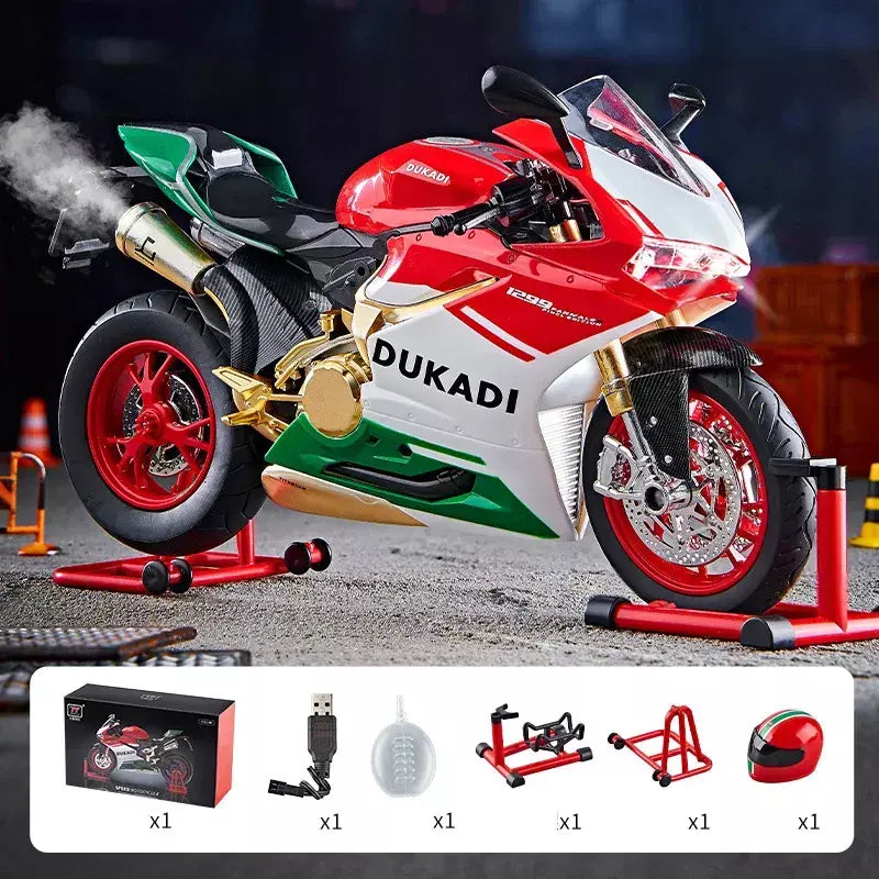 Chave começo 1:9 1199 panigale liga esportes modelo de motocicleta diecast pista corrida modelo de motocicleta com spray som luz crianças brinquedos