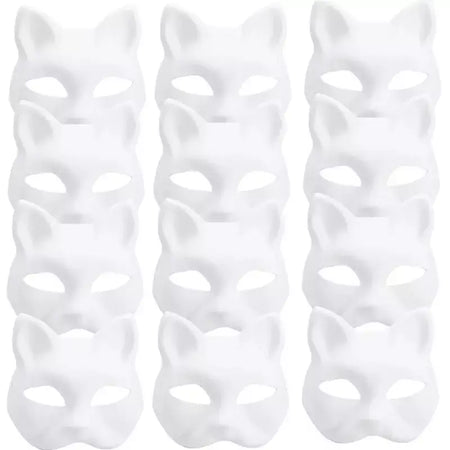 1-20 pçs máscara japonesa de papel em branco máscara halloween cosplay gato diy pintável meia máscara facial animal traje festa decoração artesanato prop