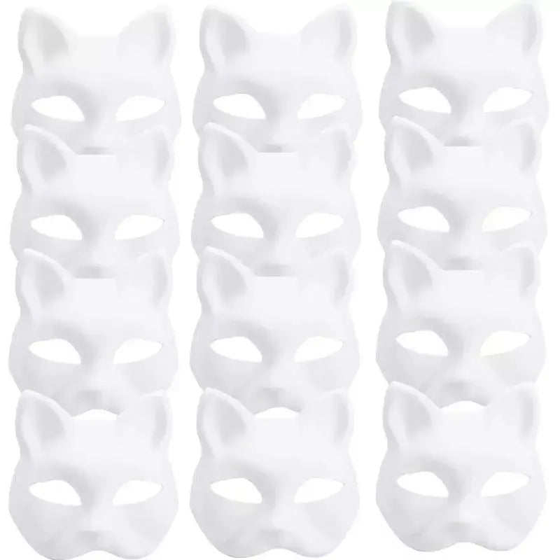 1-20 pçs máscara japonesa de papel em branco máscara halloween cosplay gato diy pintável meia máscara facial animal traje festa decoração artesanato prop