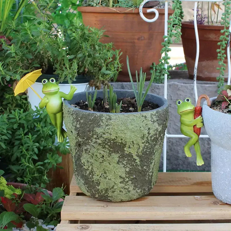 Estatuetas de sapo em miniatura, decoração de plantador, acessórios de vaso de flores fofos, estátua de sapo de resina, jardim de fadas, decorações de plantas estéticas