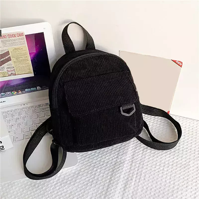 Mini mochila feminina, mochila escolar de veludo simples pequena, grande capacidade, mochila feminina durável, monocromática, casual, viajando, moda