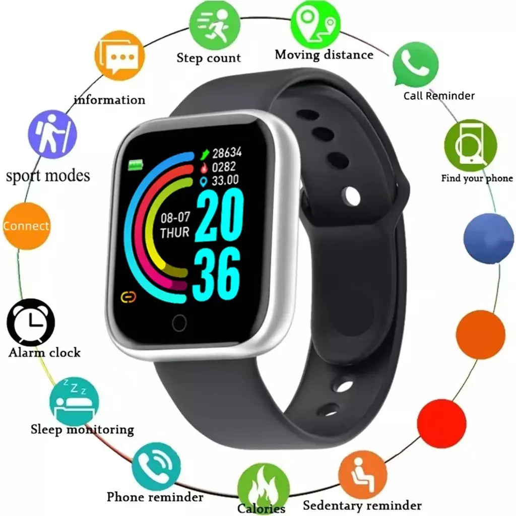 Relógio masculino eletrônico pulseira de fitness smartwatch relógio inteligente y68 d20 monitor sono presente para ios android smartphones despertador