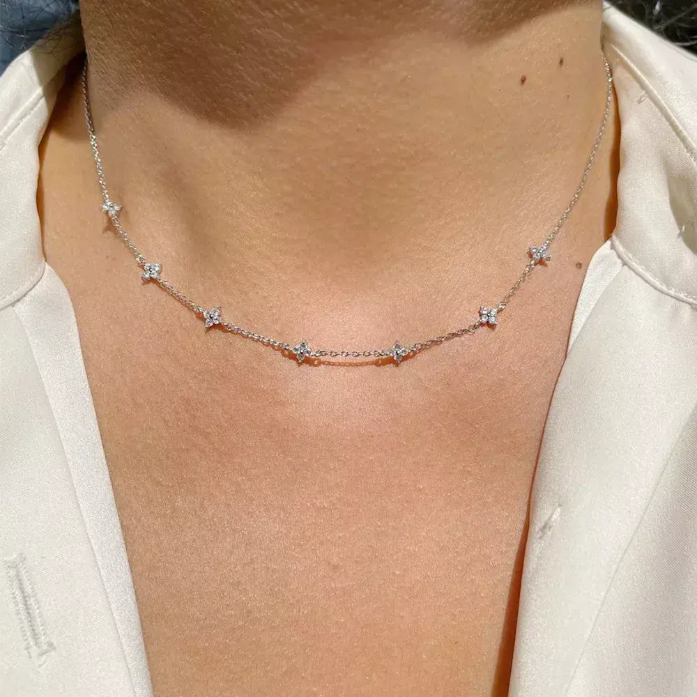 Novo aço inoxidável zircão colares para mulheres 18k banhado a ouro quatro folhas grama colar corrente colar de luxo jóias presente