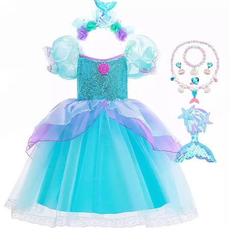 Menina sereia vestido para crianças festa de aniversário princesa cosplay traje ariel halloween fantasia roupas verão elegante vestido